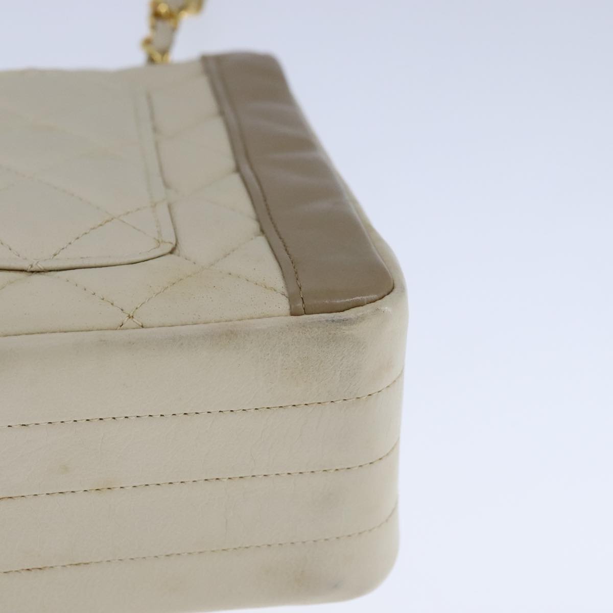 CHANEL Matelasse Chain Hand Bag Lamb Skin Beige Gold CC Auth bs21211