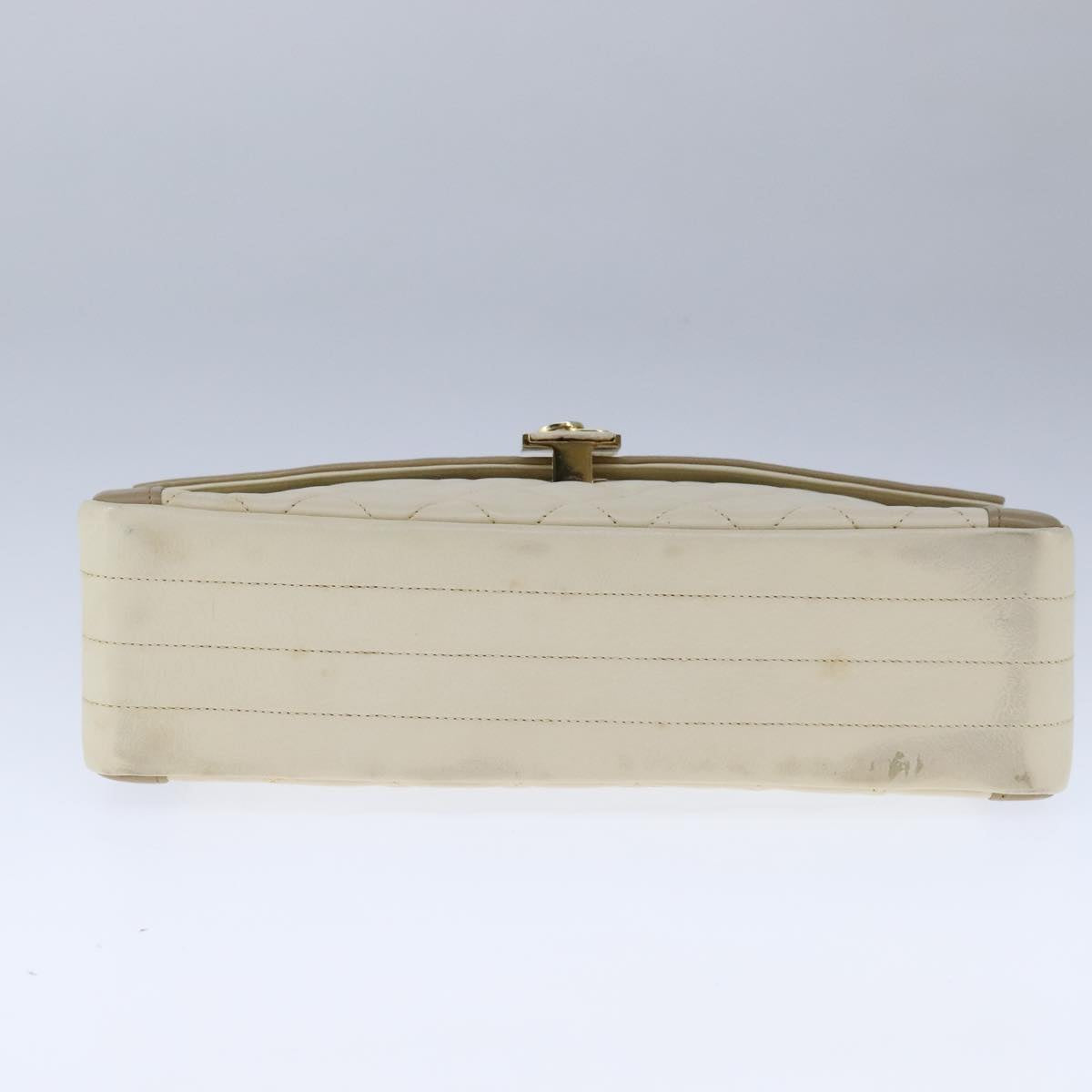 CHANEL Matelasse Chain Hand Bag Lamb Skin Beige Gold CC Auth bs21211