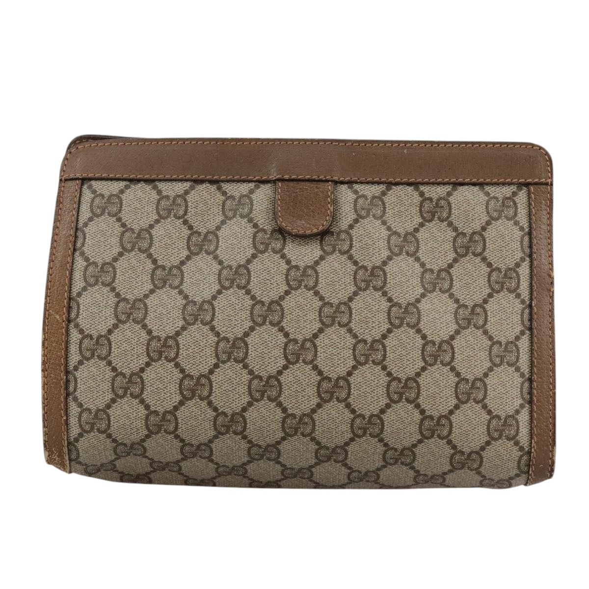 GUCCI GG Supreme Web Sherry Line Clutch Bag PVC Beige Red 89 01 032 Auth bs21276