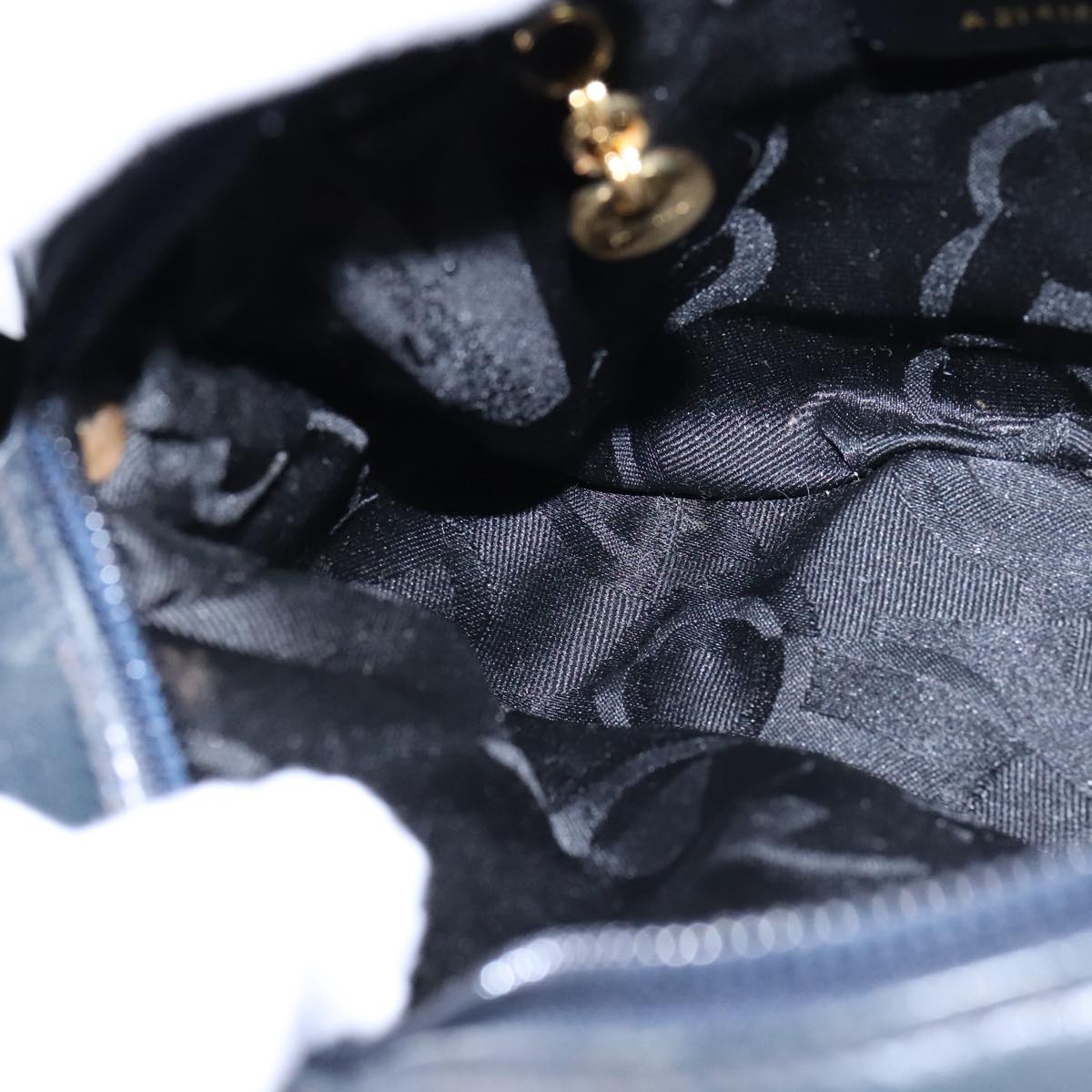 Salvatore Ferragamo Vala Shoulder Bag Leather Navy Gold Auth bs21294