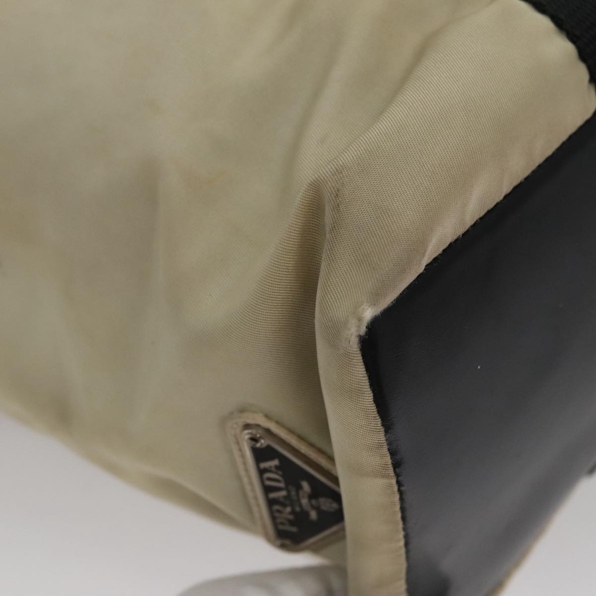 PRADA Tote Bag Nylon Beige Auth bs21295