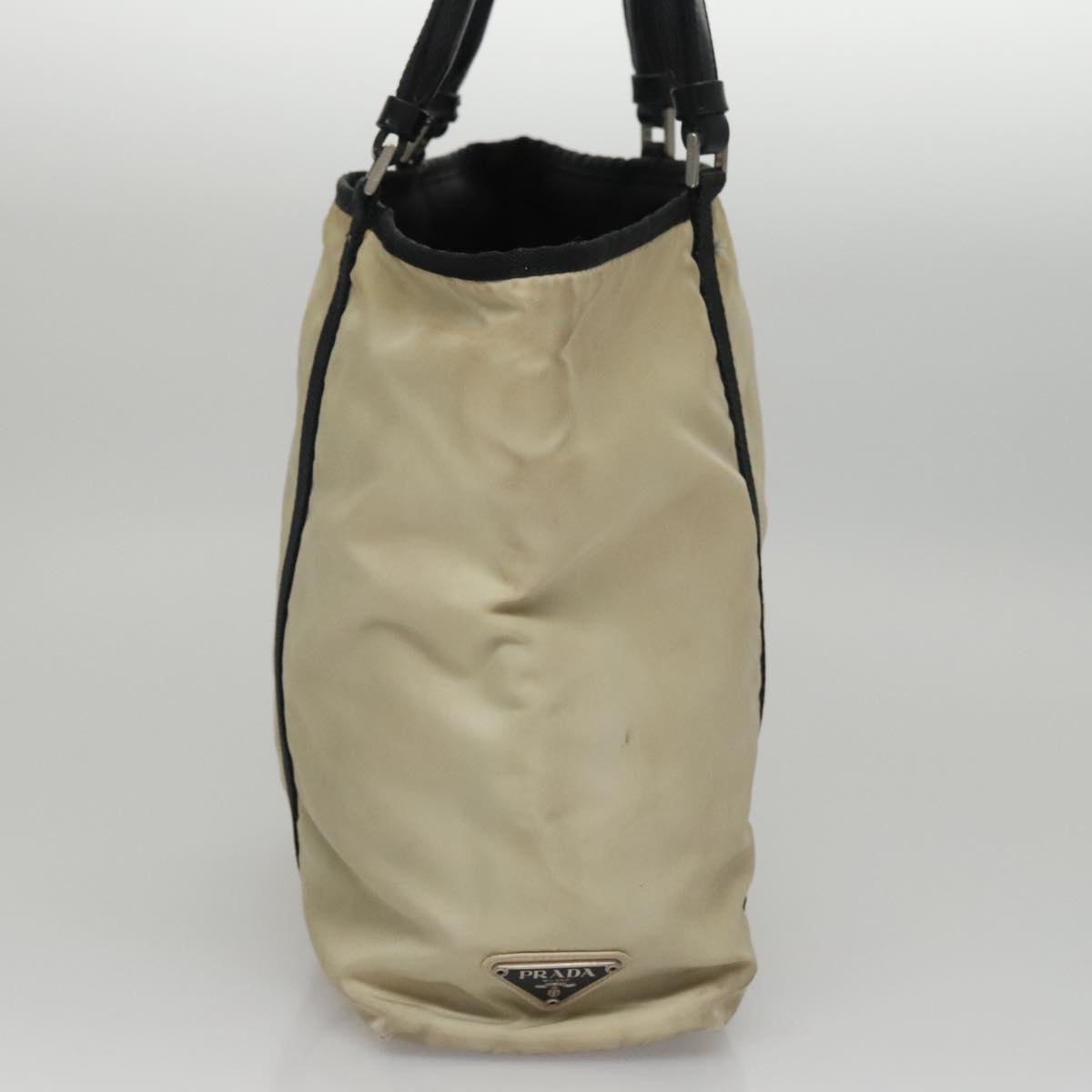 PRADA Tote Bag Nylon Beige Auth bs21295