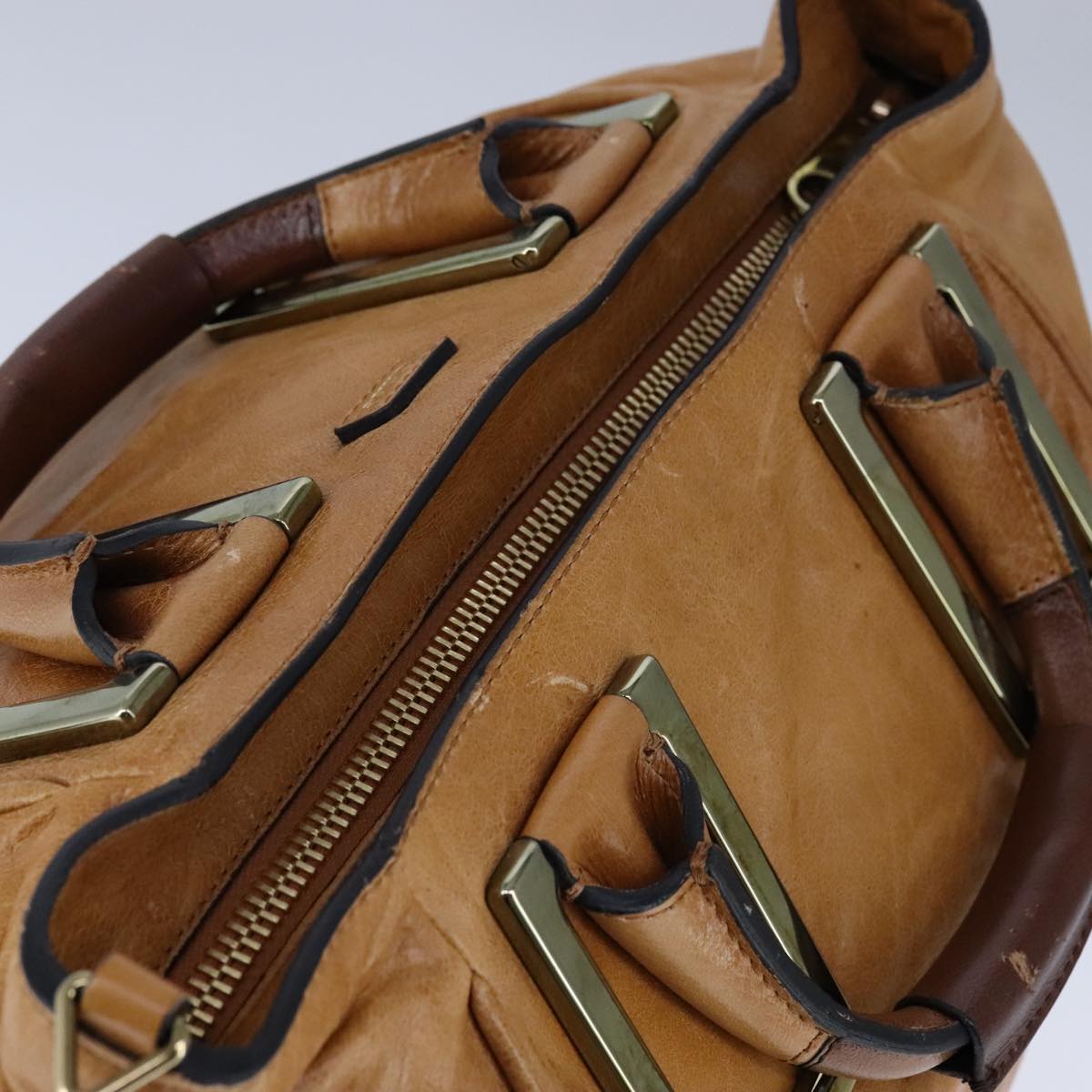 Chloe Etel Hand Bag Leather 2way Brown Gold Auth bs21307