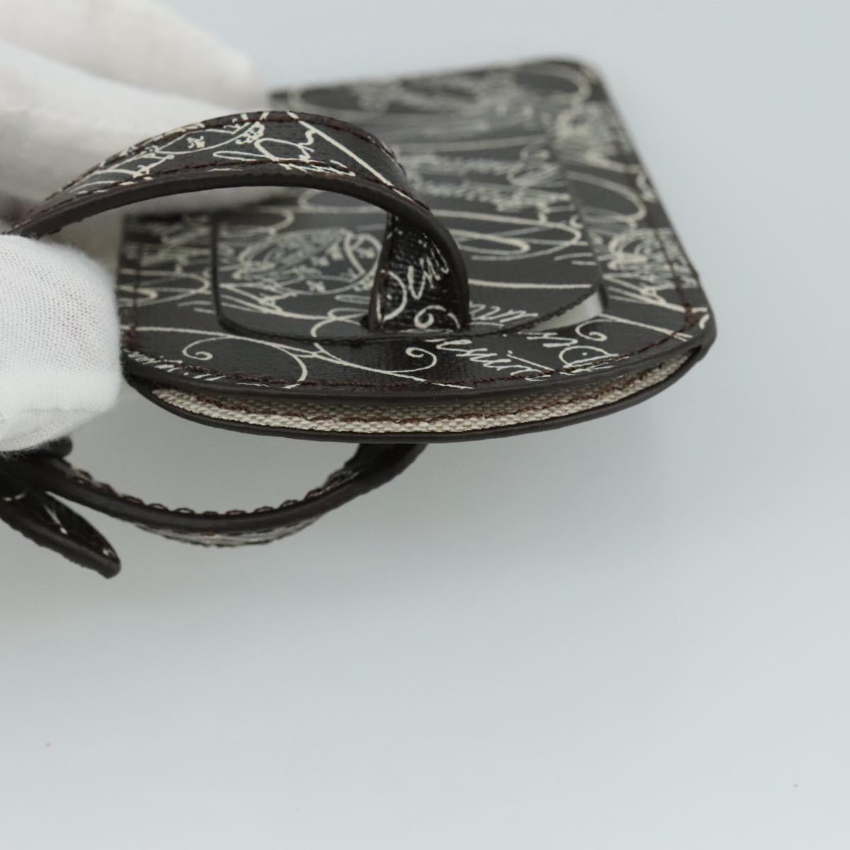 Berluti Calligraphy Name Tag Leather Brown Auth bs21332