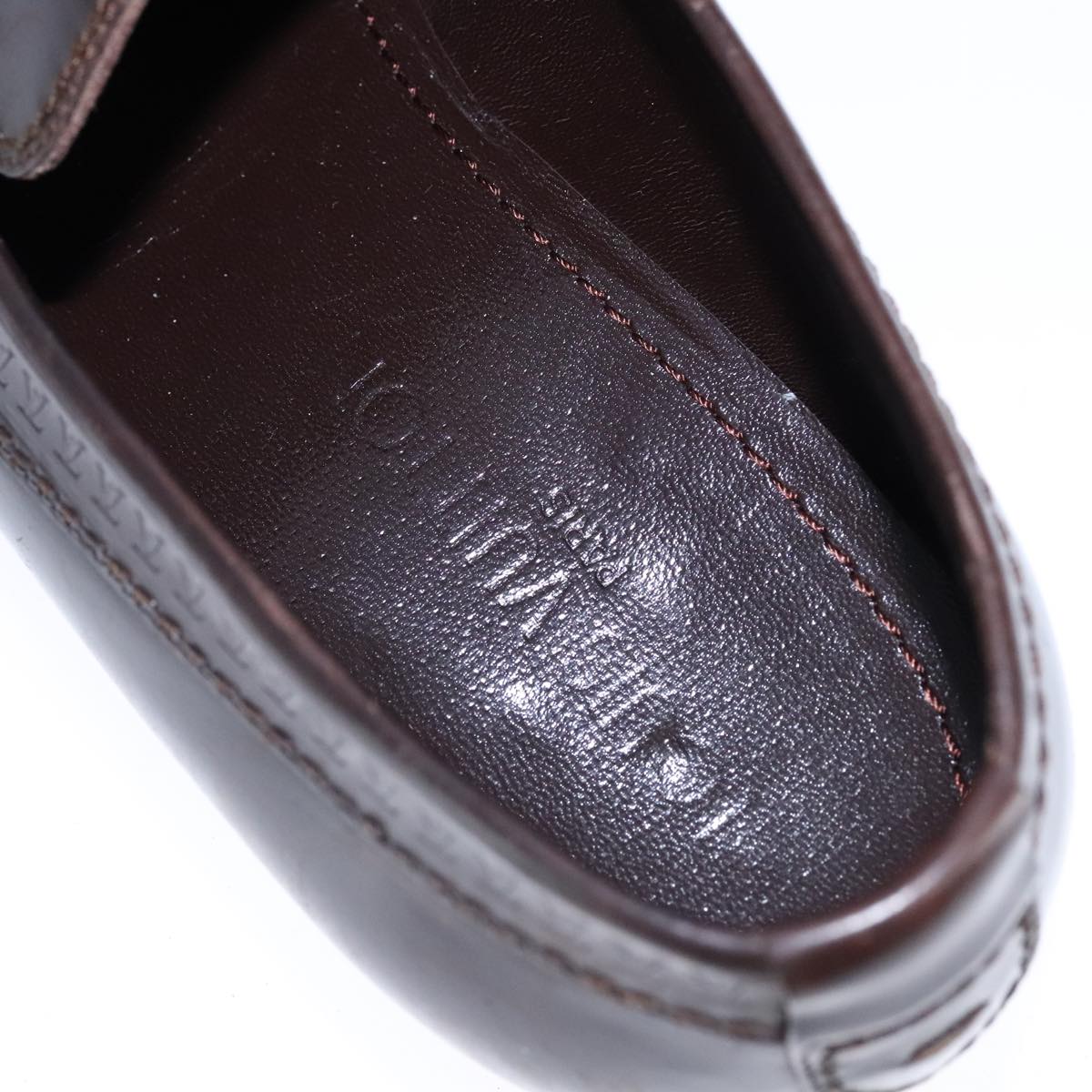 LOUIS VUITTON Driving Shoes Leather 6 1/2 Dark Brown LV Auth bs21343