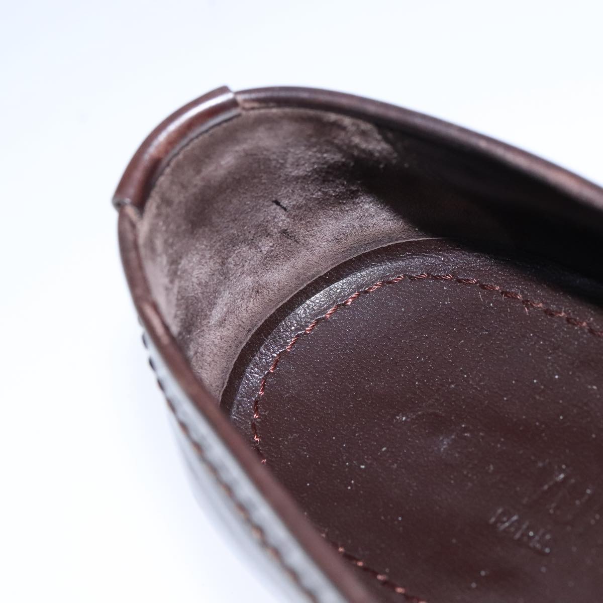 LOUIS VUITTON Driving Shoes Leather 6 1/2 Dark Brown LV Auth bs21343