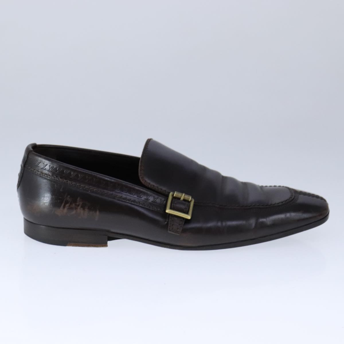 LOUIS VUITTON Driving Shoes Leather 6 1/2 Dark Brown LV Auth bs21343