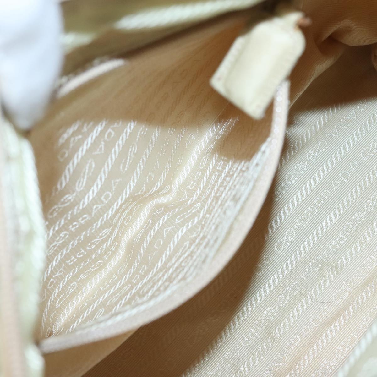 PRADA Hand Bag Nylon Beige Auth bs21346