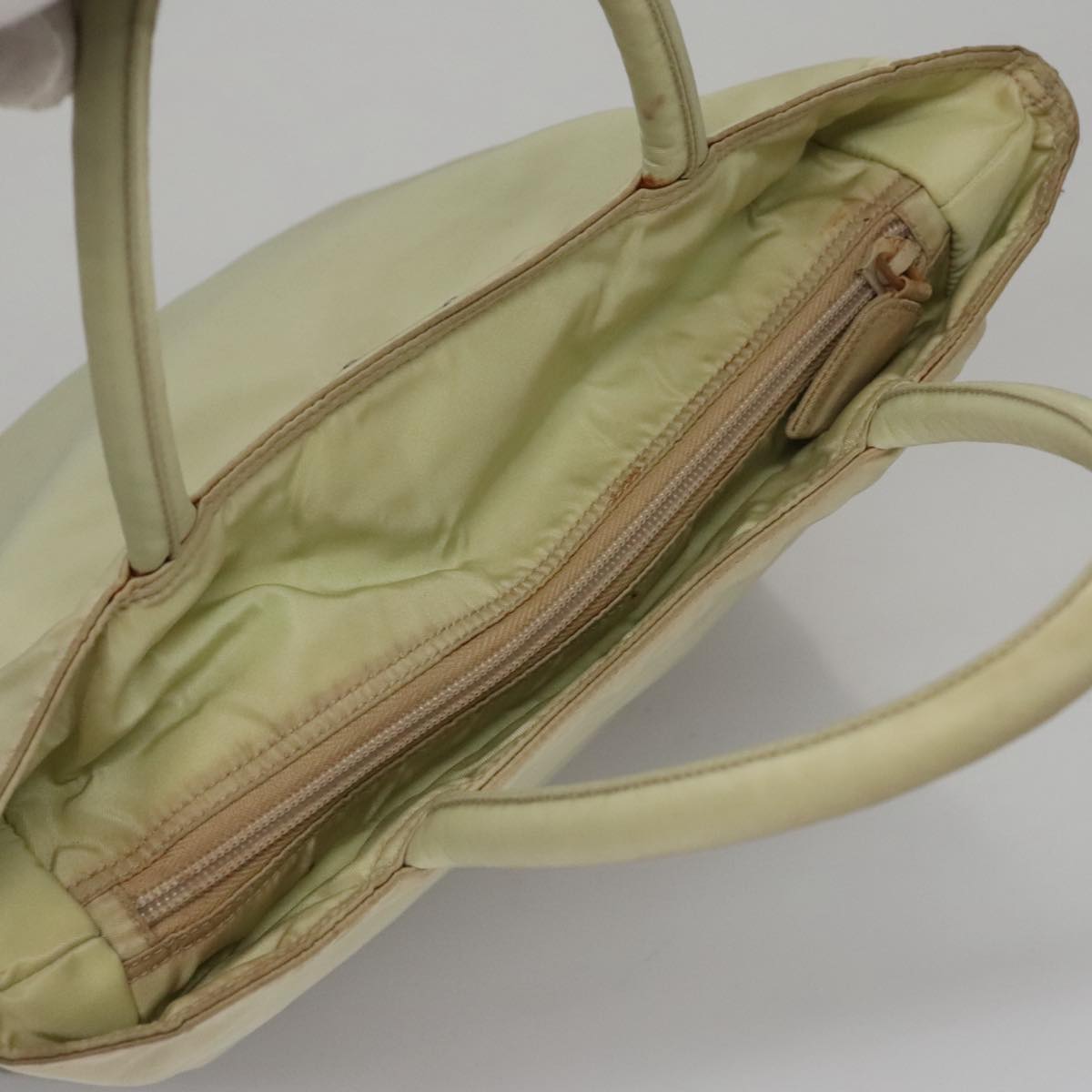 PRADA Hand Bag Nylon Beige Auth bs21346