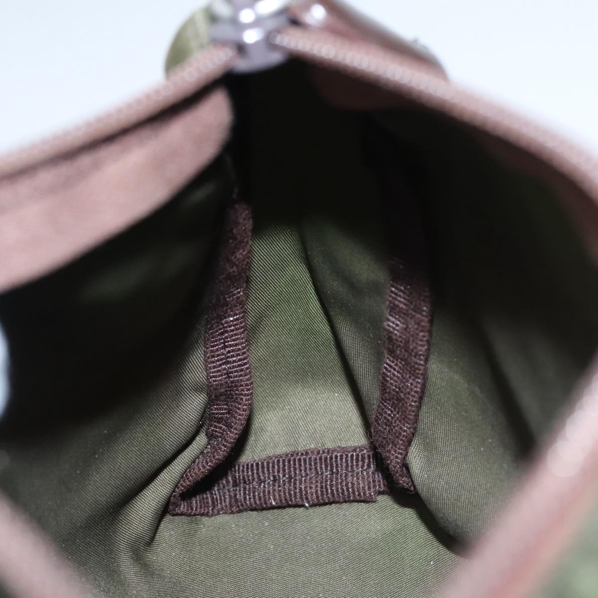 PRADA Pouch Nylon Khaki Silver Auth bs21351