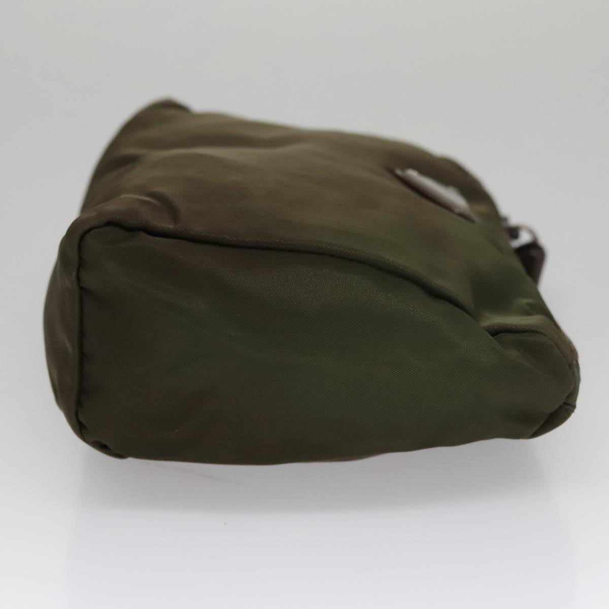 PRADA Pouch Nylon Khaki Silver Auth bs21351
