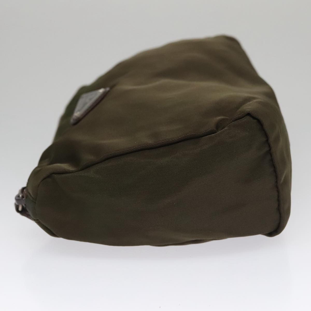 PRADA Pouch Nylon Khaki Silver Auth bs21351
