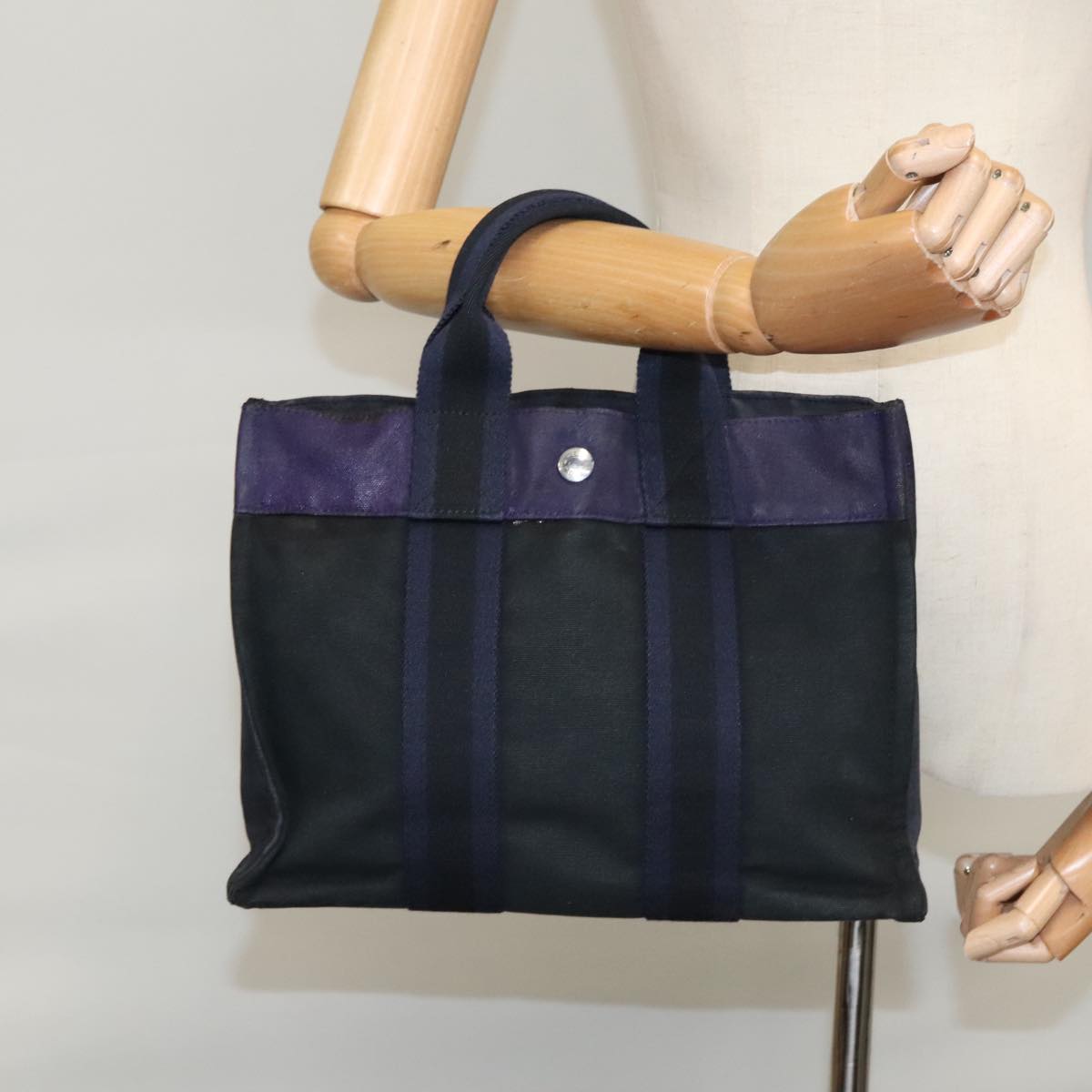 HERMES Fourre Tout PM Tote Bag Canvas Black Navy Auth bs21354