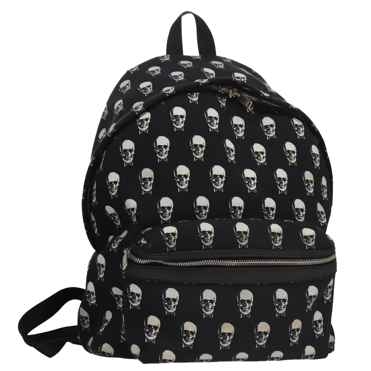 SAINT LAURENT Skull Backpack Canvas Black White Auth bs21358