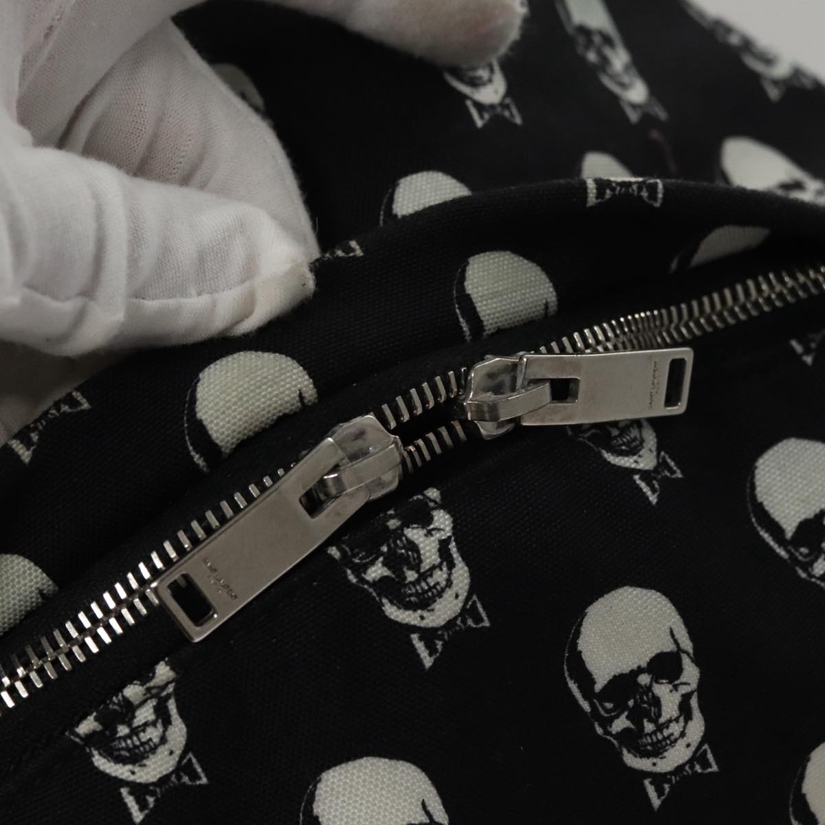 SAINT LAURENT Skull Backpack Canvas Black White Auth bs21358