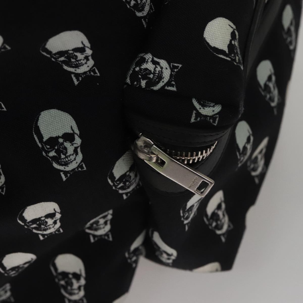 SAINT LAURENT Skull Backpack Canvas Black White Auth bs21358