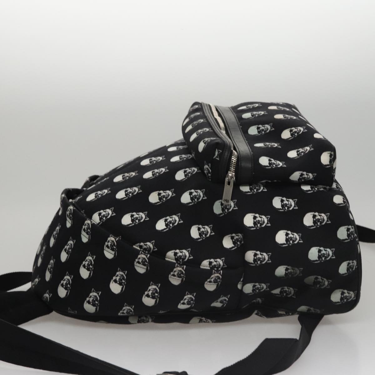 SAINT LAURENT Skull Backpack Canvas Black White Auth bs21358