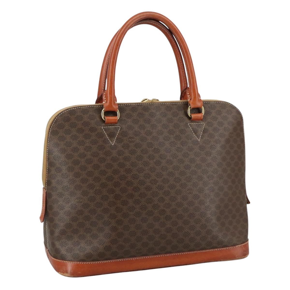 CELINE Macadam Canvas Hand Bag PVC Leather Brown Gold Auth bs21413