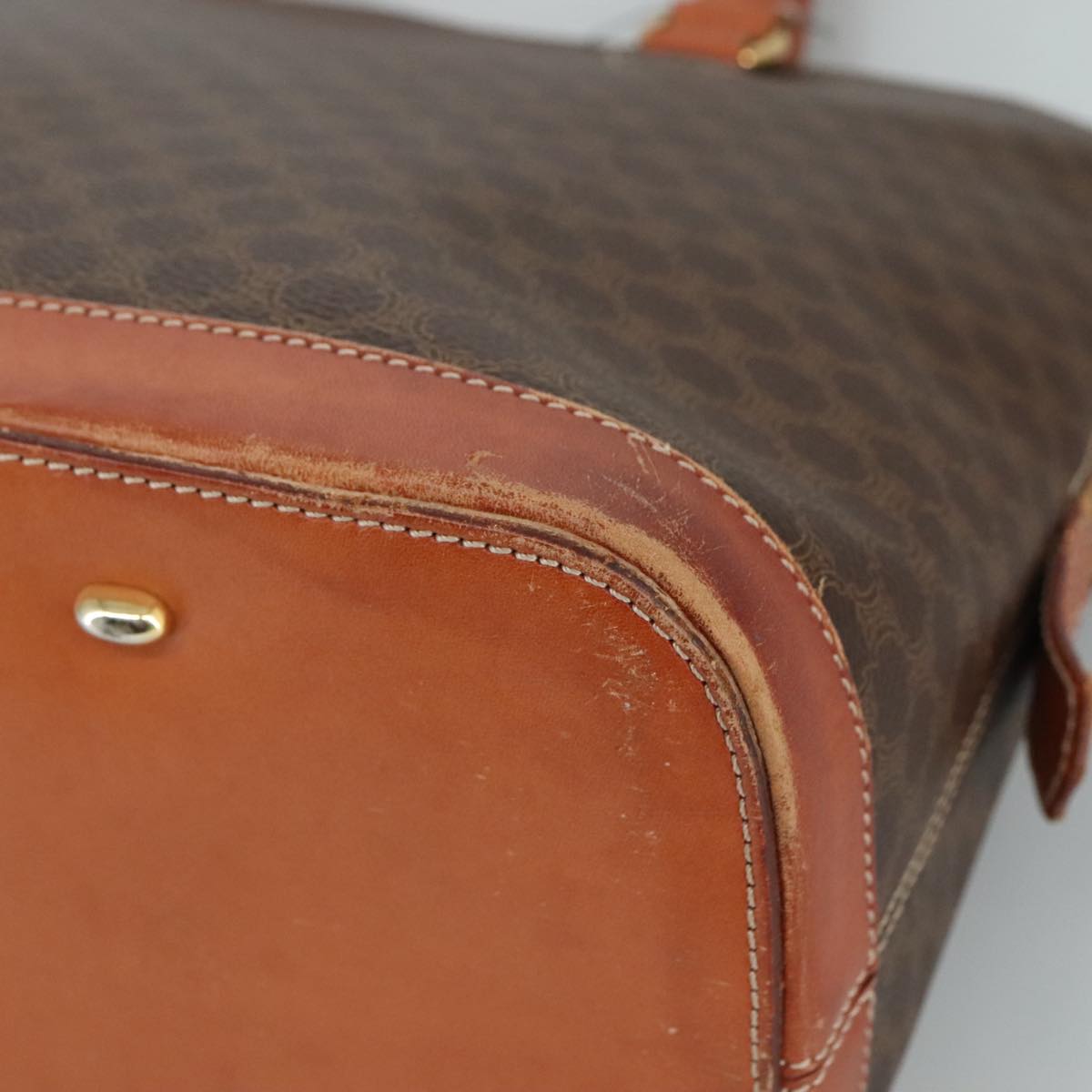 CELINE Macadam Canvas Hand Bag PVC Leather Brown Gold Auth bs21413