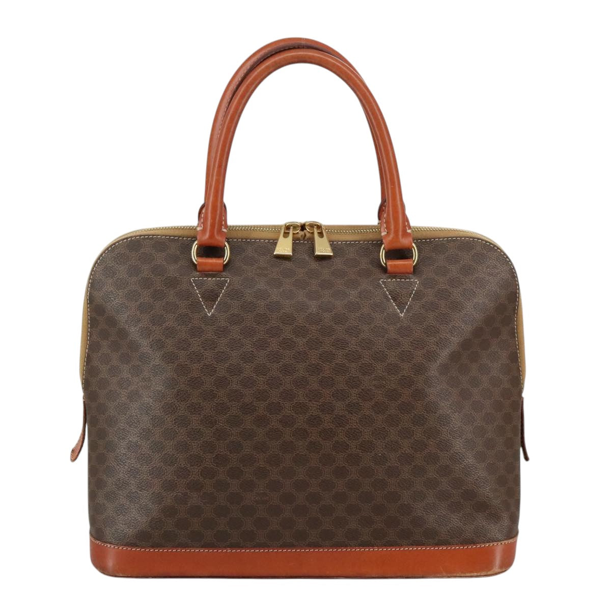 CELINE Macadam Canvas Hand Bag PVC Leather Brown Gold Auth bs21413