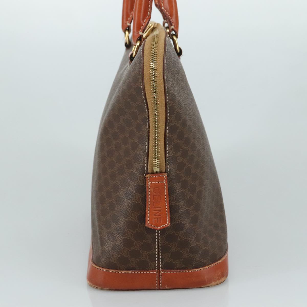 CELINE Macadam Canvas Hand Bag PVC Leather Brown Gold Auth bs21413