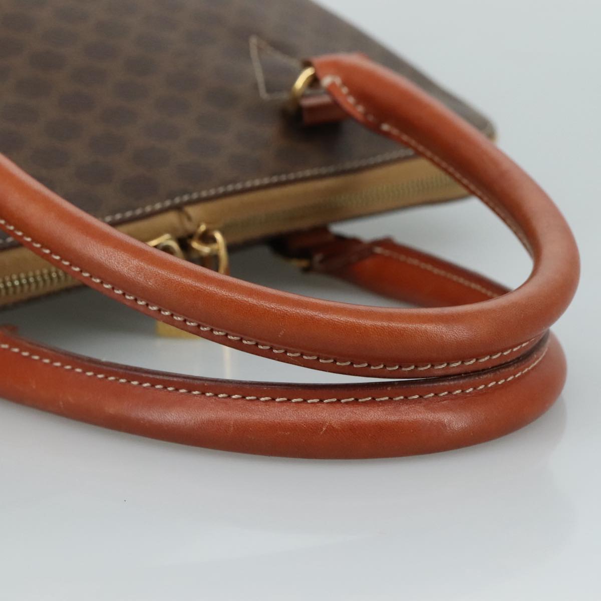 CELINE Macadam Canvas Hand Bag PVC Leather Brown Gold Auth bs21413