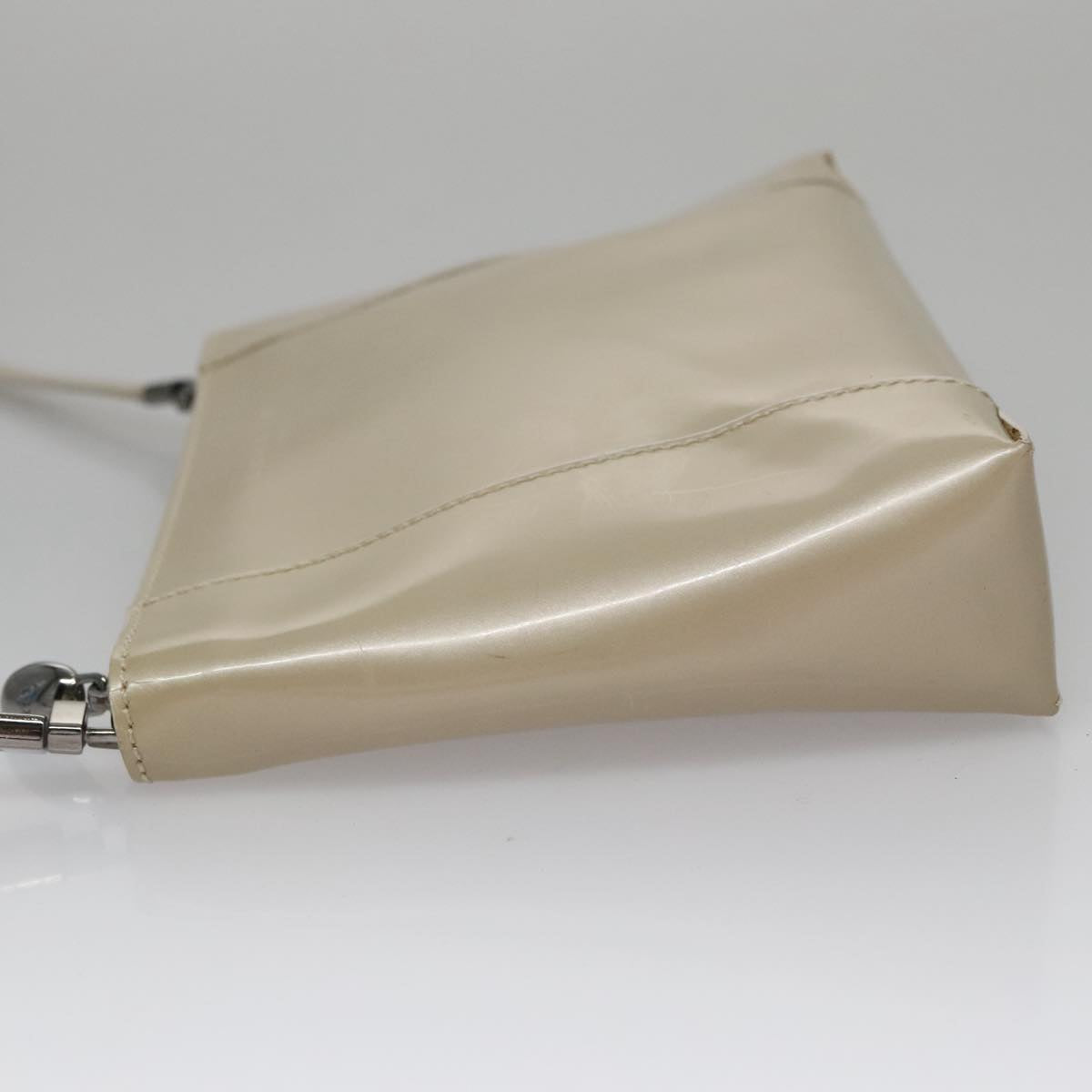 Christian Dior Shoulder Bag Patent leather Beige Silver Auth bs21422