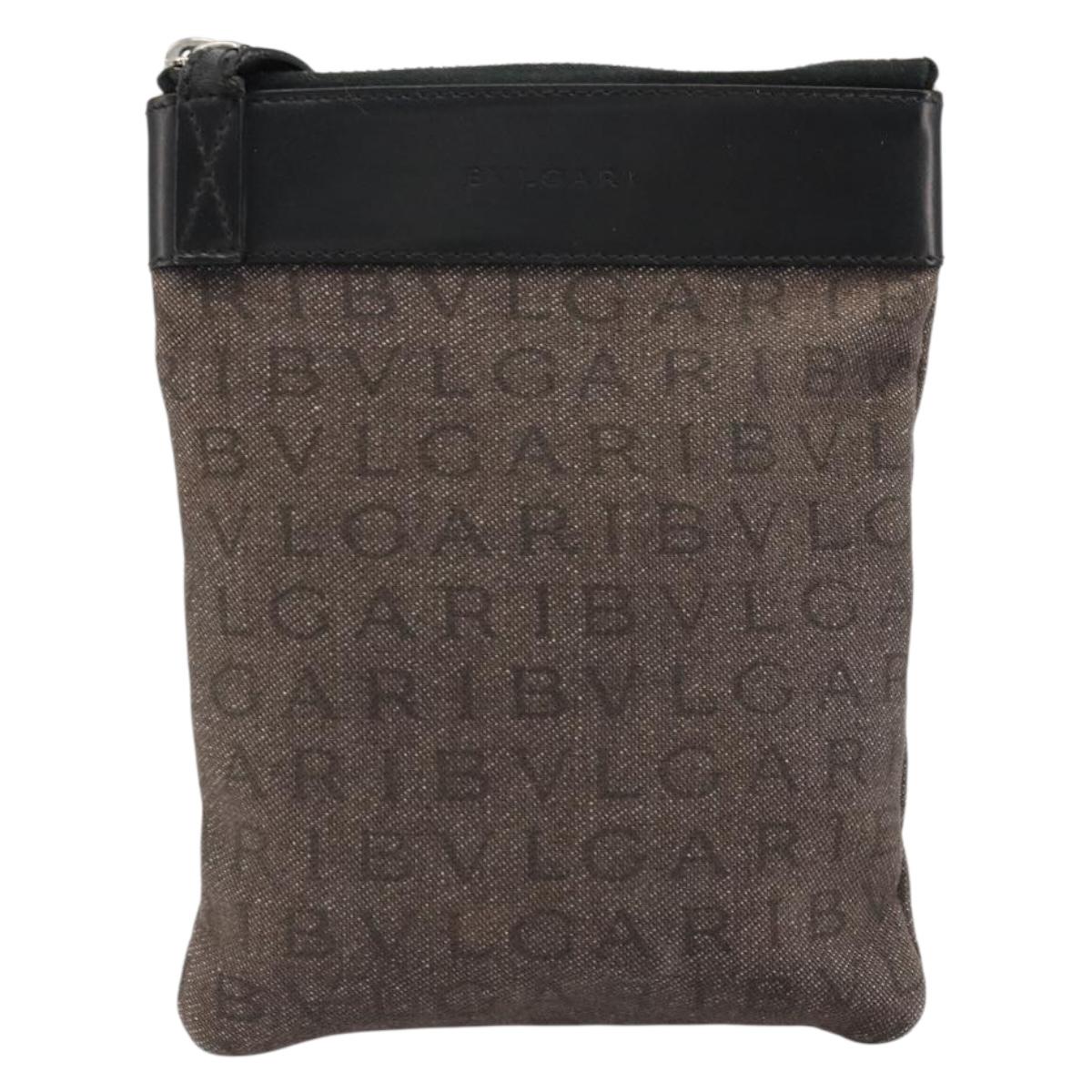 BVLGARI Shoulder Bag Canvas Brown Auth bs21453