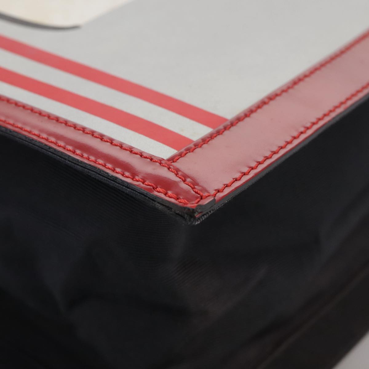 CHANEL Mademoiselle Choco Bar line Tote Bag Leather Red CC Auth bs21462