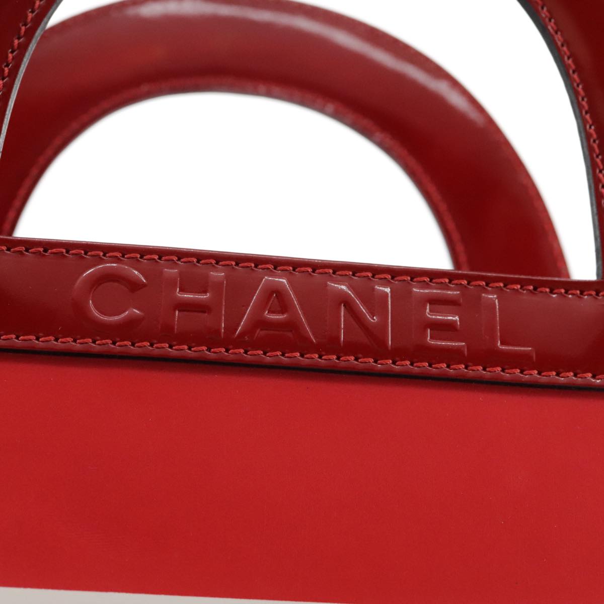CHANEL Mademoiselle Choco Bar line Tote Bag Leather Red CC Auth bs21462