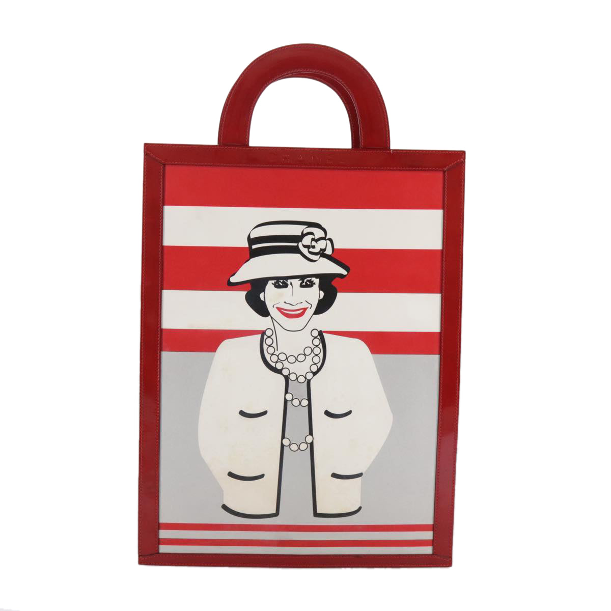 CHANEL Mademoiselle Choco Bar line Tote Bag Leather Red CC Auth bs21462