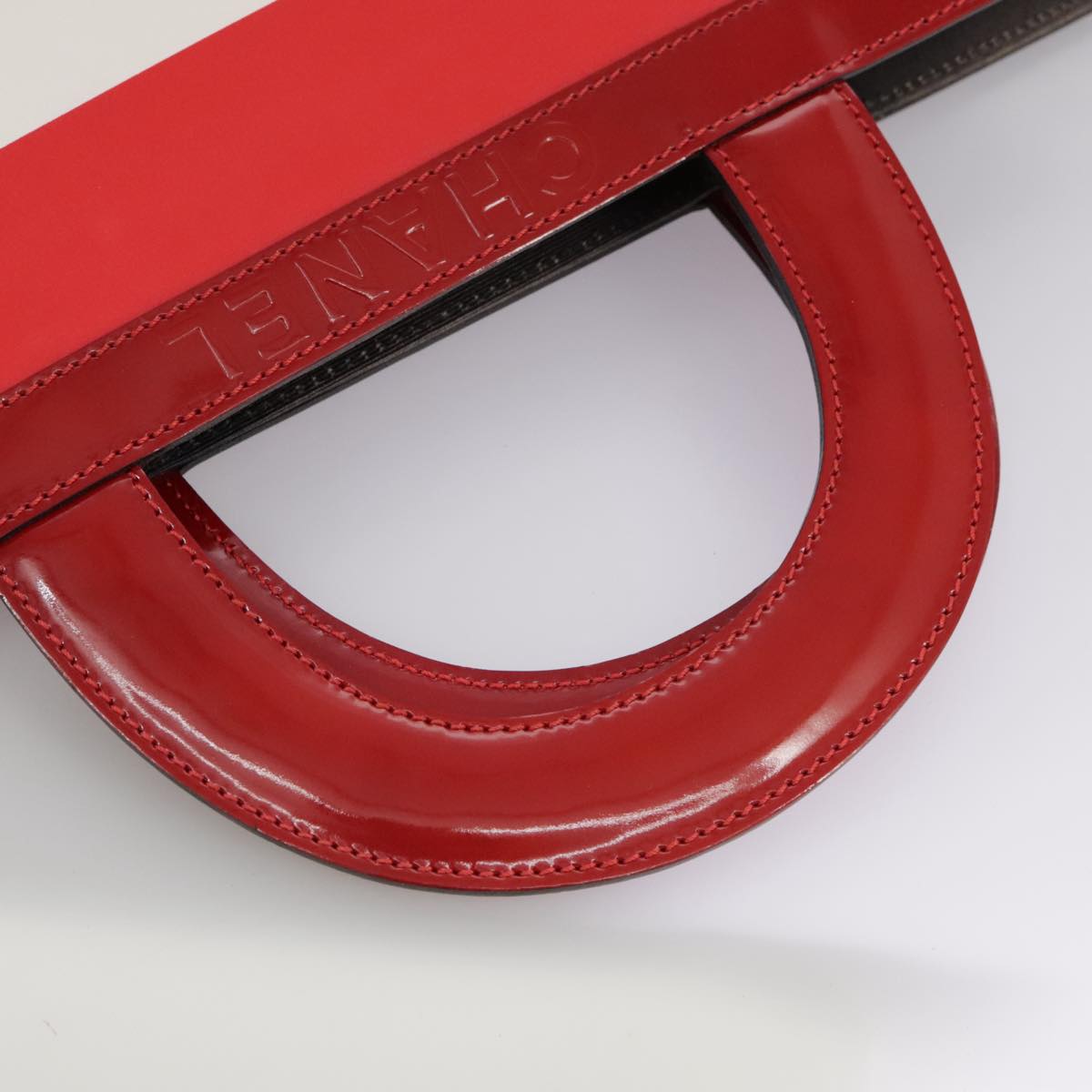 CHANEL Mademoiselle Choco Bar line Tote Bag Leather Red CC Auth bs21462