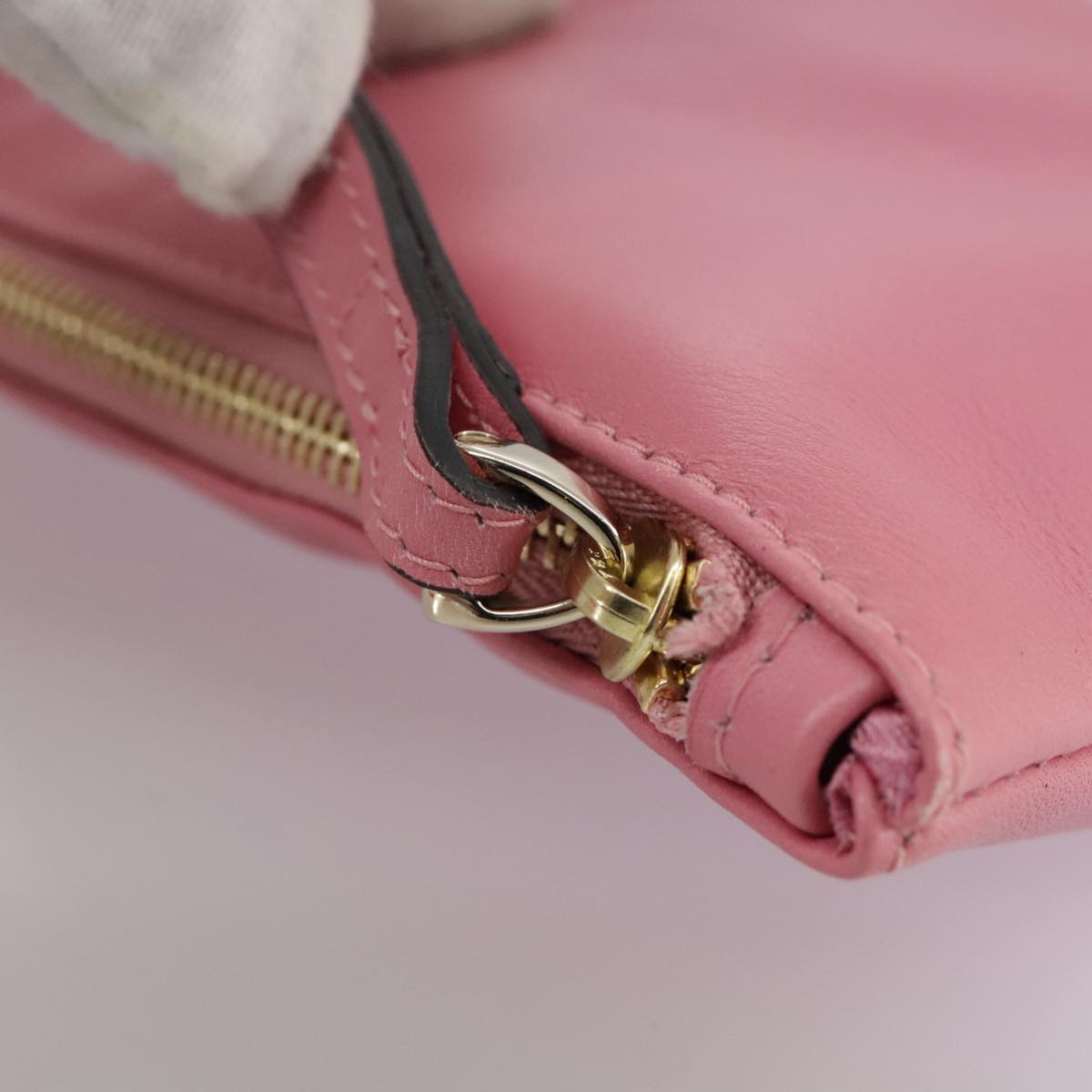 VALENTINO Pouch Leather Pink Auth bs21474
