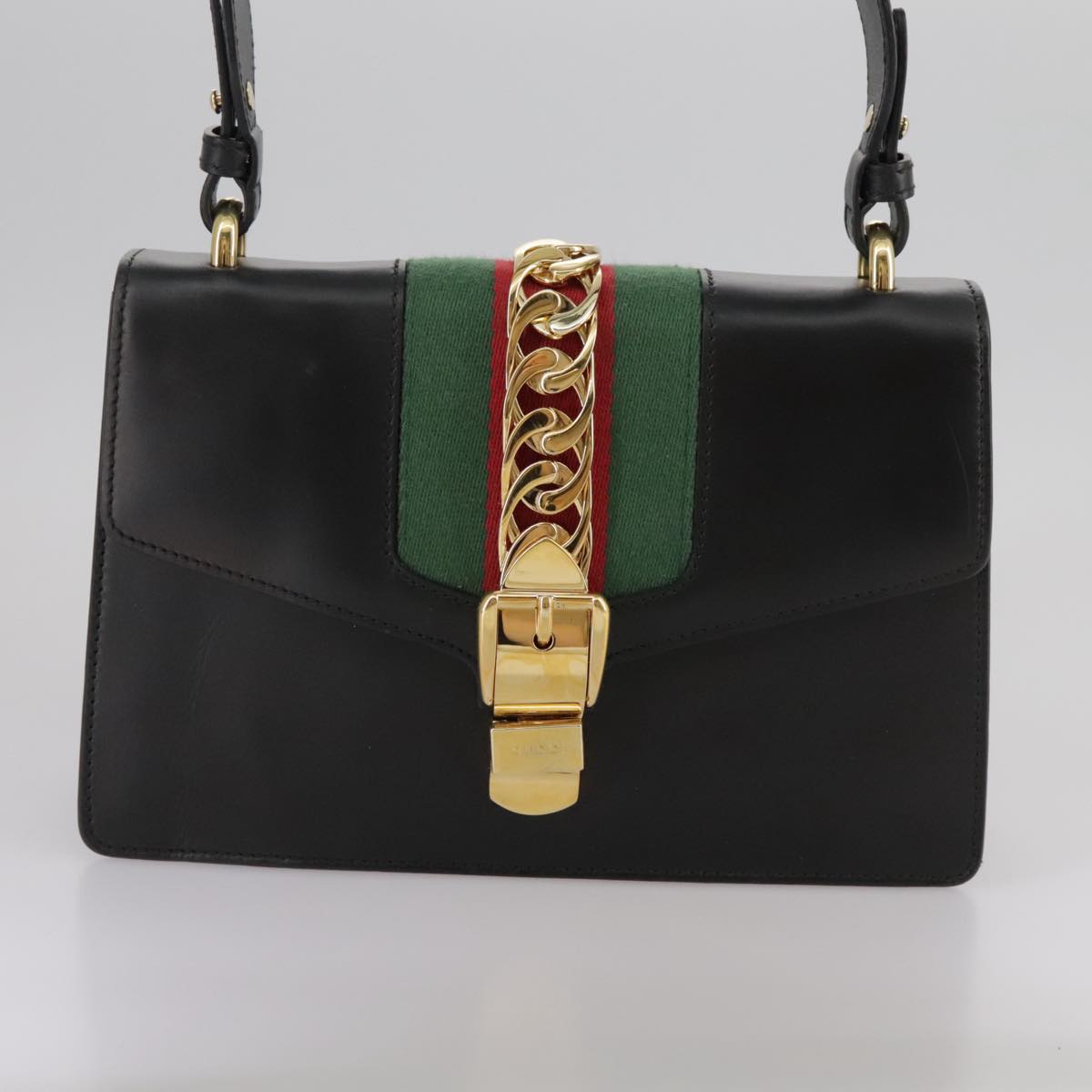 GUCCI Silvi Web Sherry Sherry Line Shoulder Bag Leather 421882 Auth bs21500
