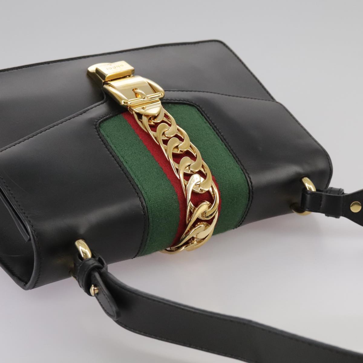 GUCCI Silvi Web Sherry Sherry Line Shoulder Bag Leather 421882 Auth bs21500