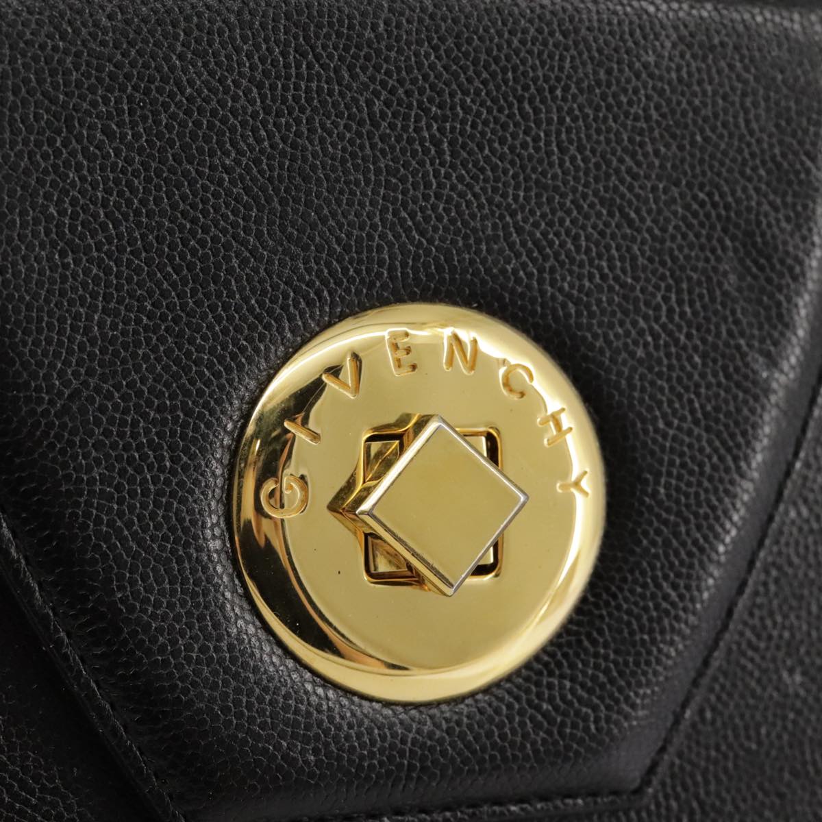 GIVENCHY Hand Bag Leather Black Gold Auth bs21514
