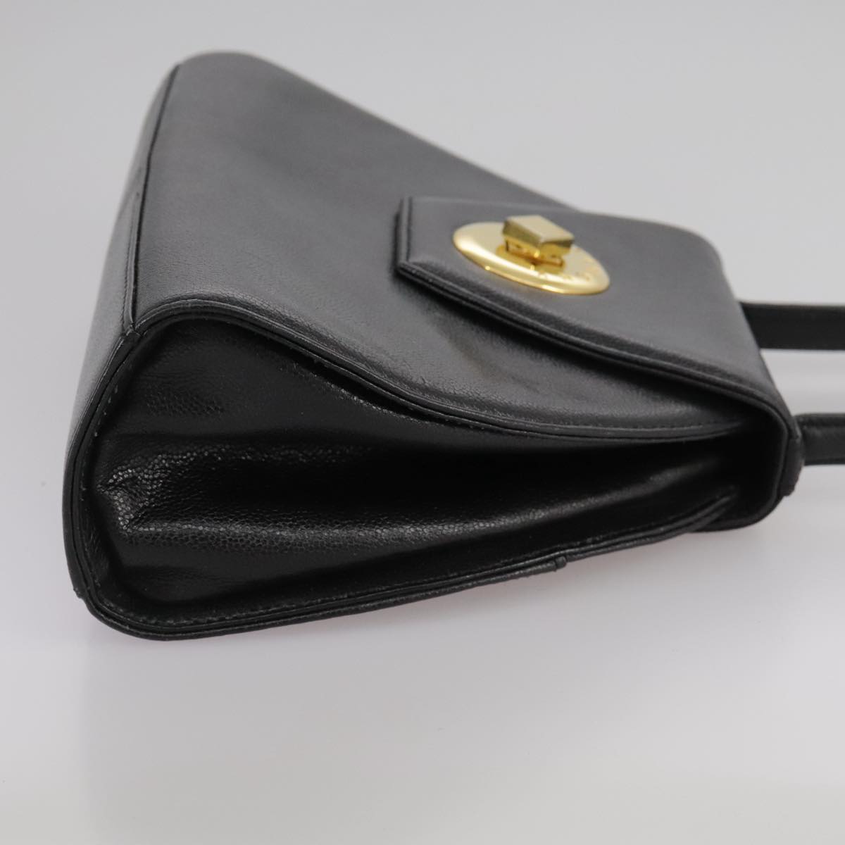 GIVENCHY Hand Bag Leather Black Gold Auth bs21514