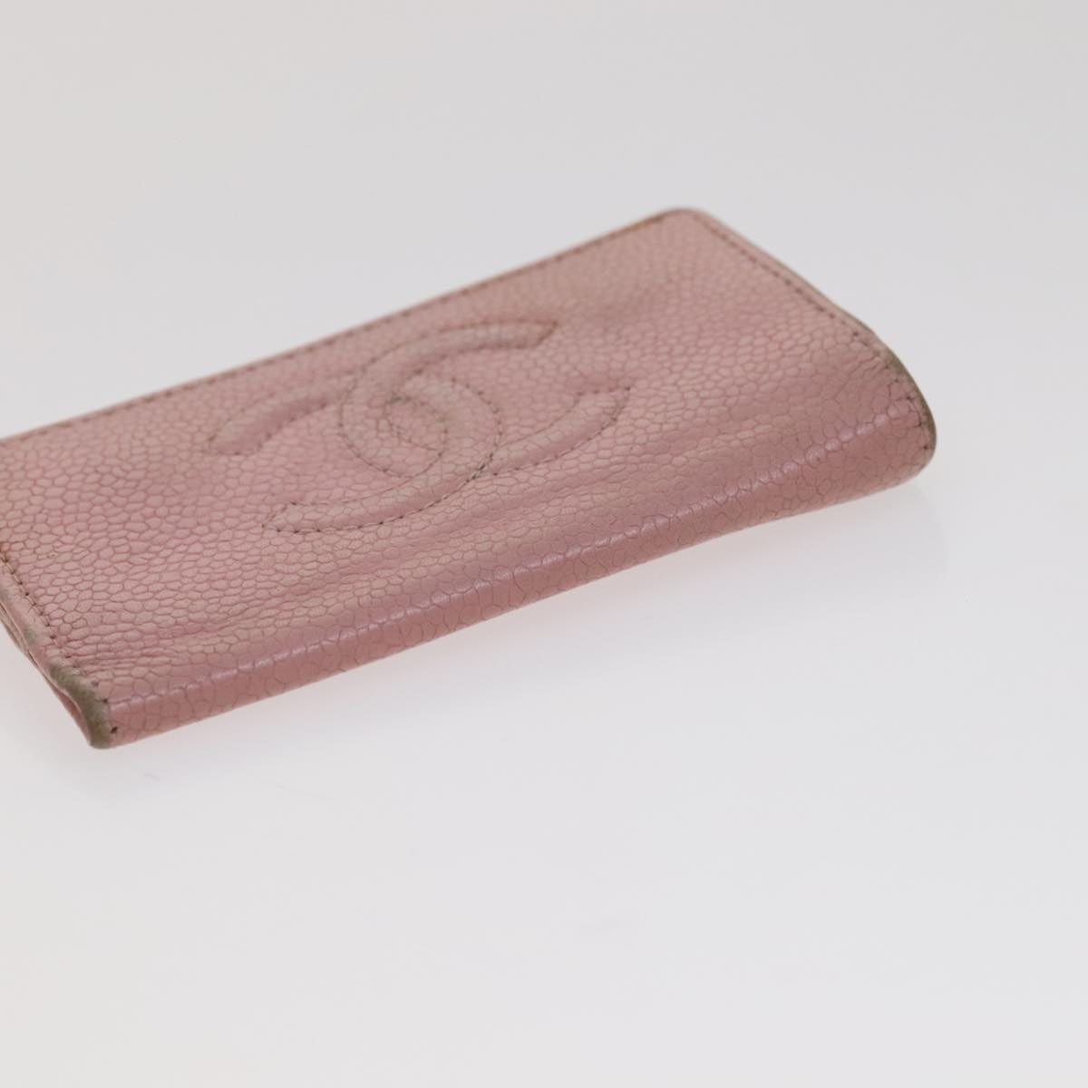 CHANEL Key Case Wallet Caviar Skin Black Pink CC Auth bs21518