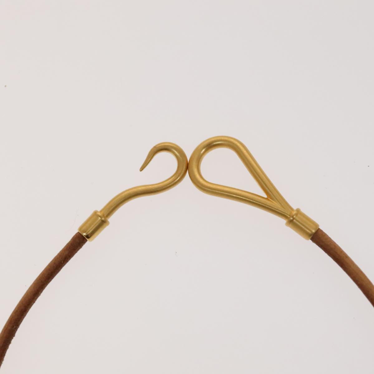 HERMES Bracelet Necklace Leather 2Set Beige Auth bs21522