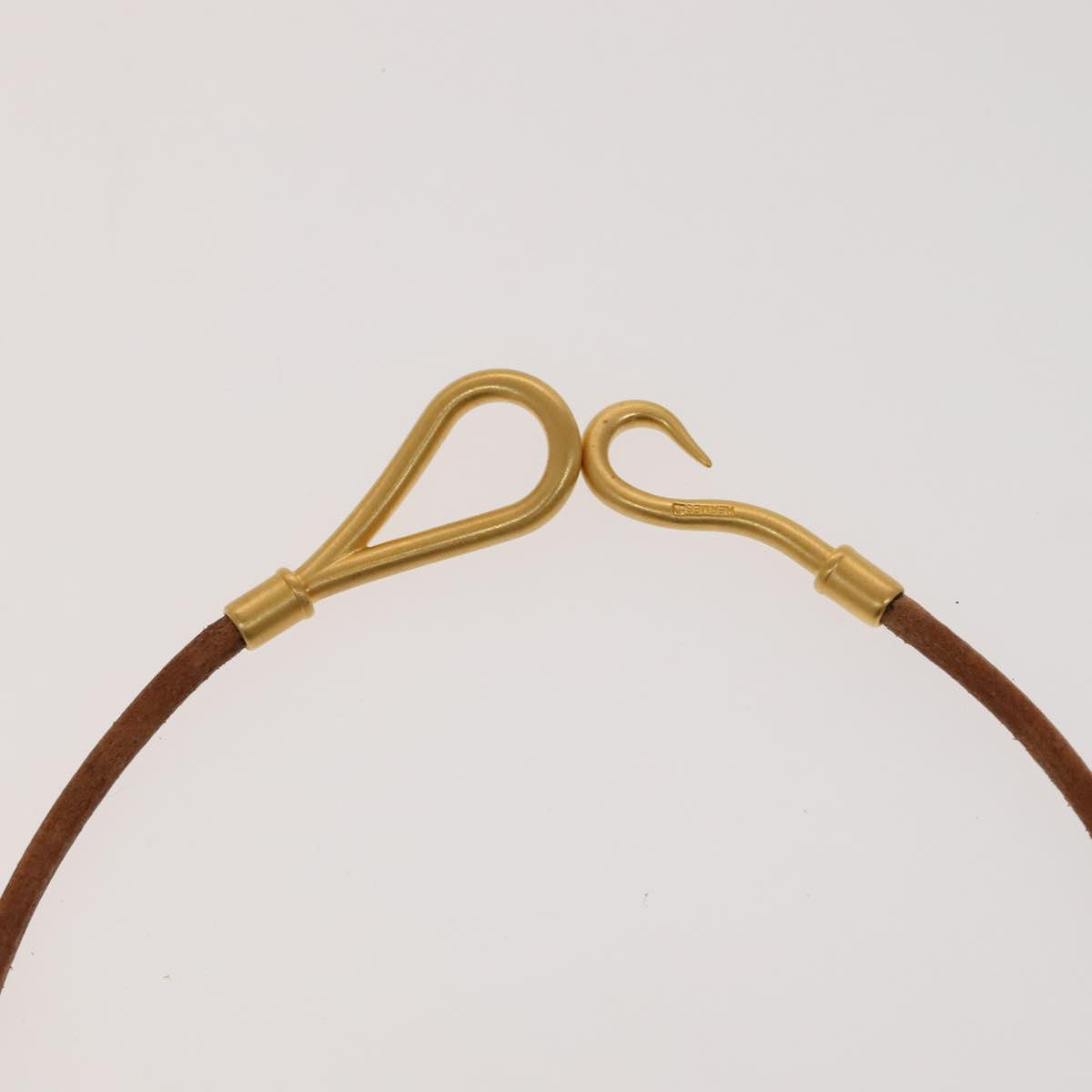 HERMES Bracelet Necklace Leather 2Set Beige Auth bs21522