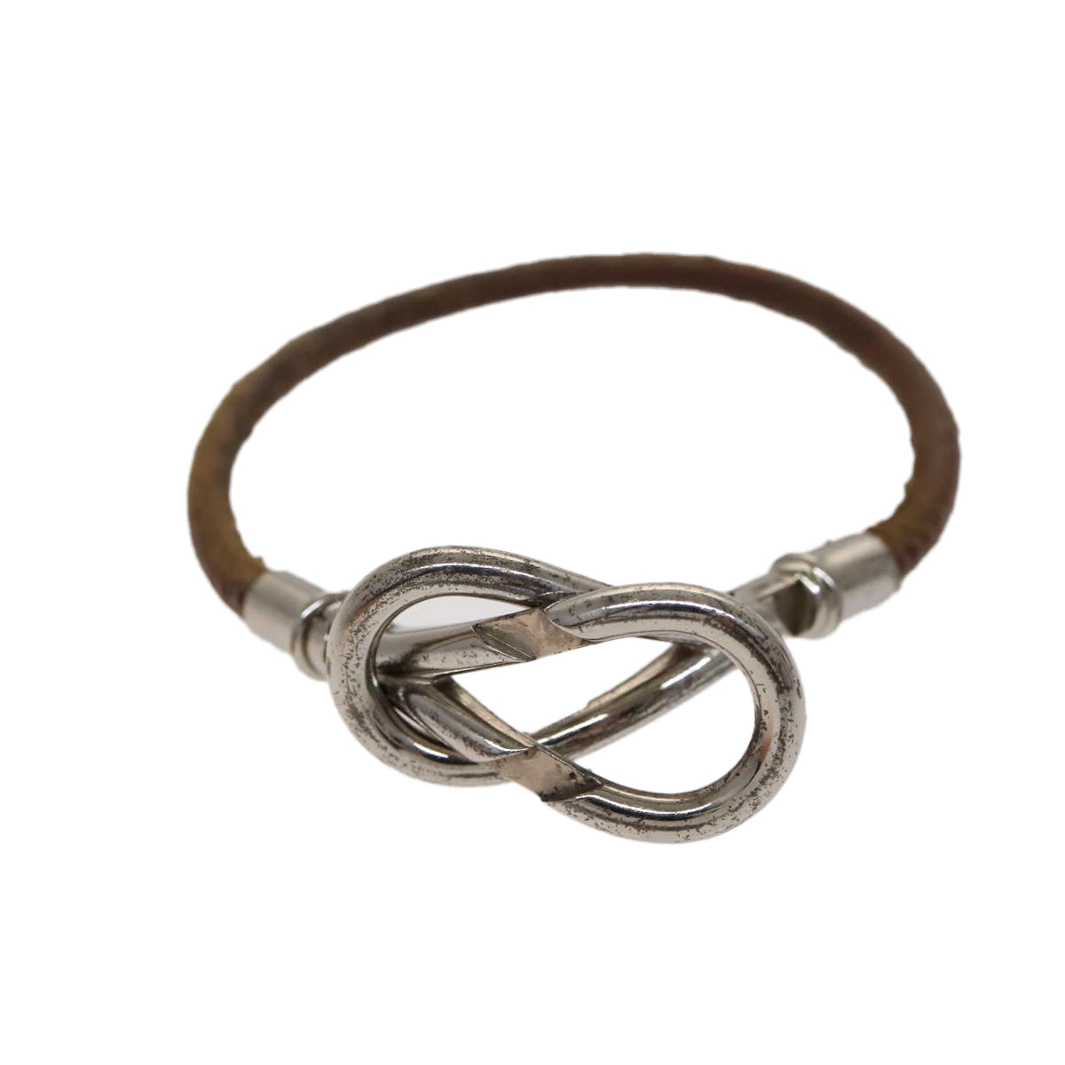 HERMES Bracelet Necklace Leather 2Set Beige Auth bs21522