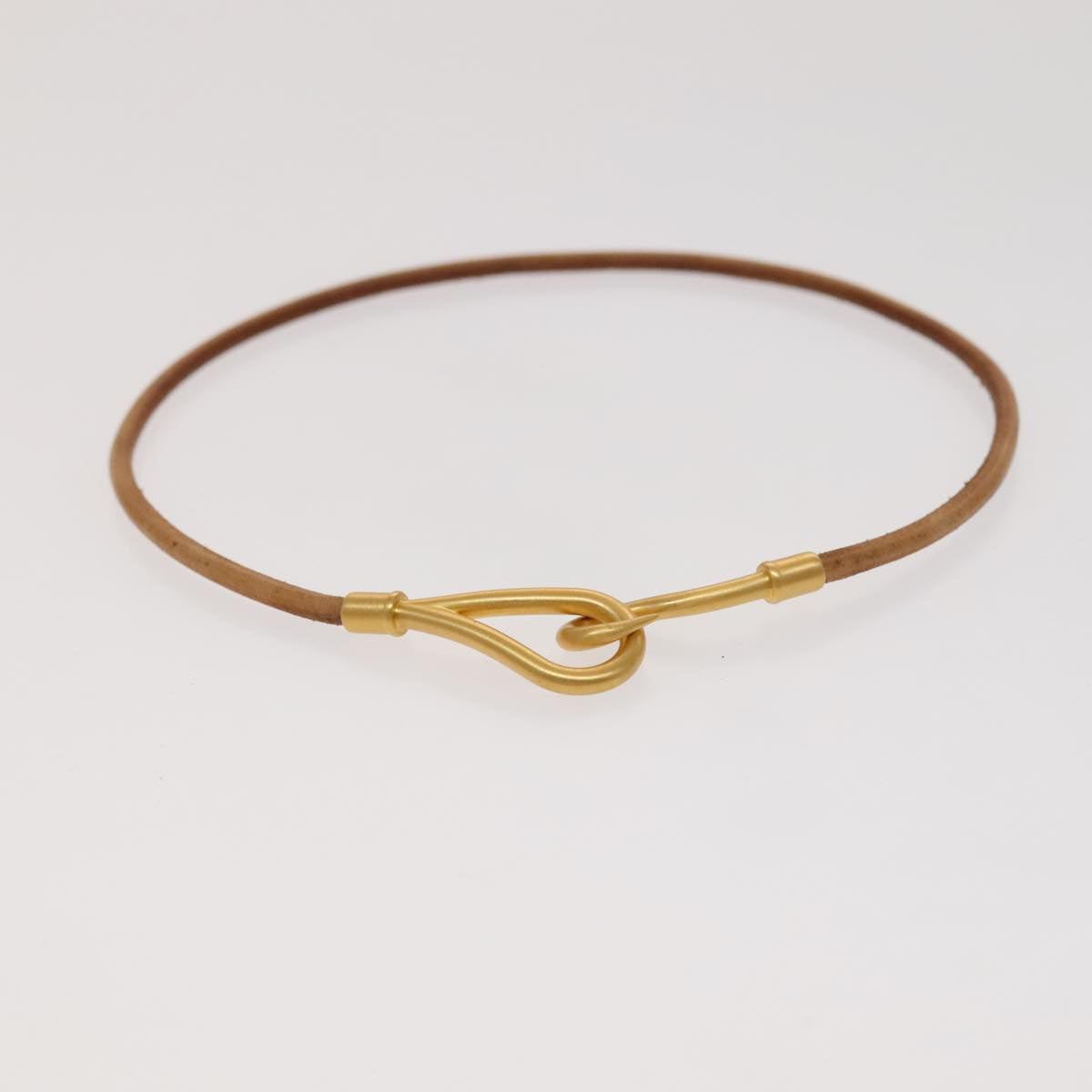 HERMES Bracelet Necklace Leather 2Set Beige Auth bs21522