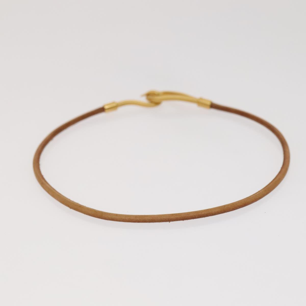 HERMES Bracelet Necklace Leather 2Set Beige Auth bs21522