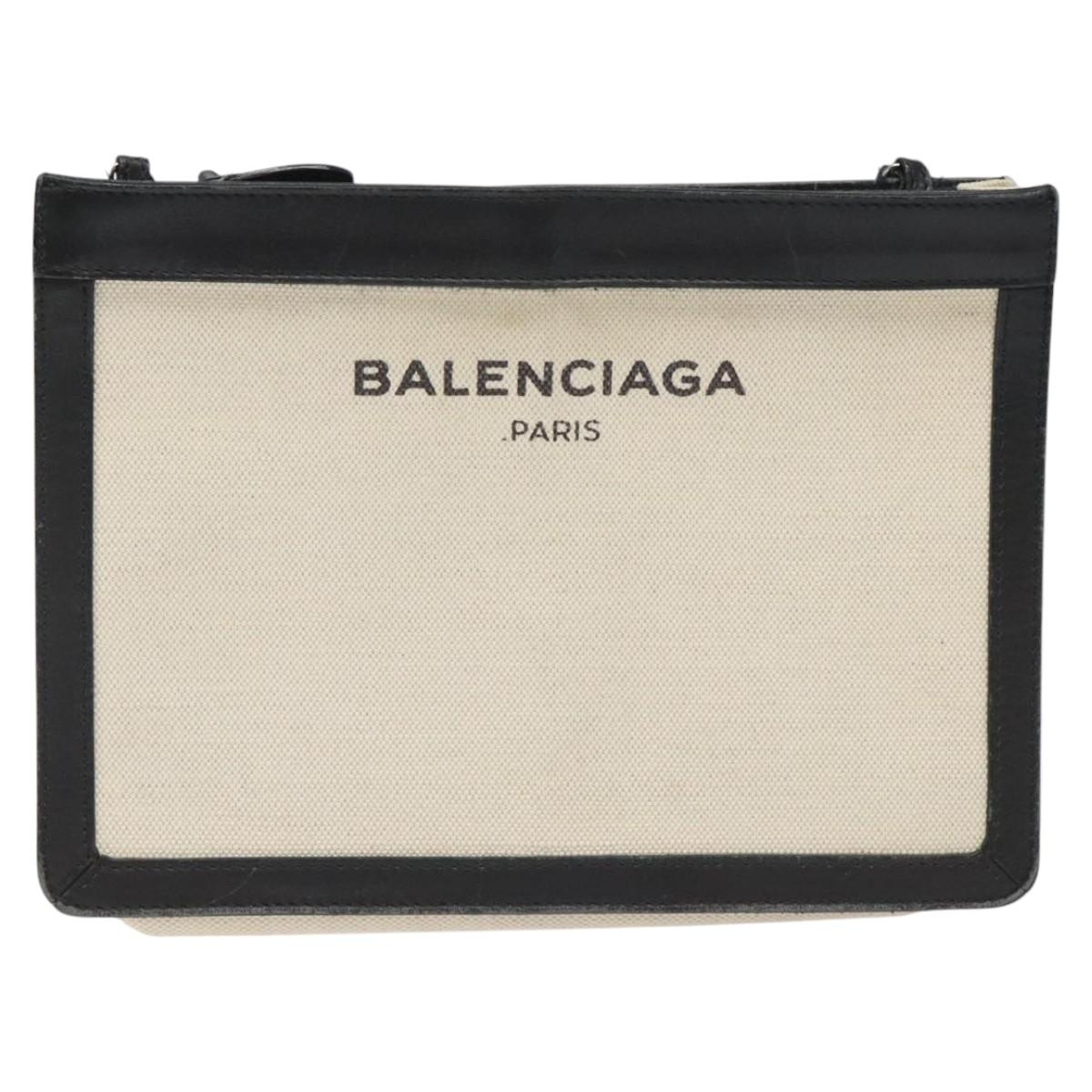 BALENCIAGA Shoulder Bag Canvas Leather White Black 339937 Auth bs21563