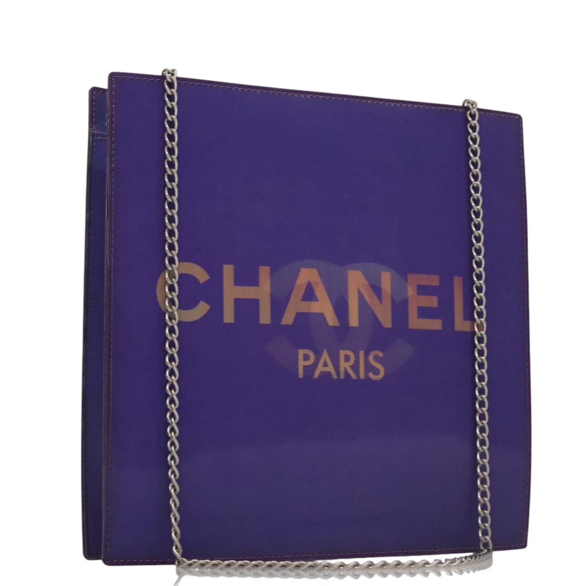 CHANEL Hologram Chain Shoulder Bag Vinyl Purple CC Auth bs21582