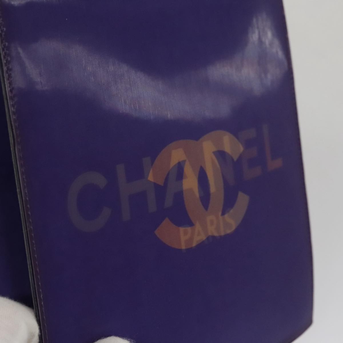 CHANEL Hologram Chain Shoulder Bag Vinyl Purple CC Auth bs21582