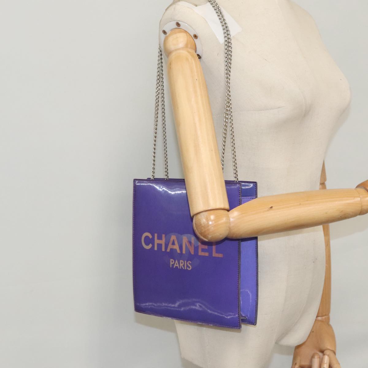 CHANEL Hologram Chain Shoulder Bag Vinyl Purple CC Auth bs21582