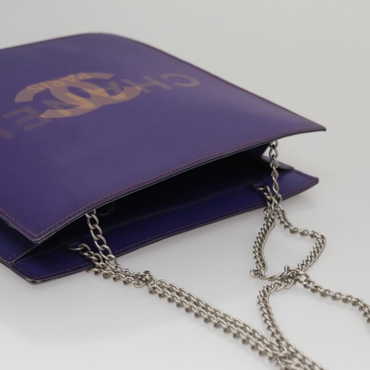 CHANEL Hologram Chain Shoulder Bag Vinyl Purple CC Auth bs21582