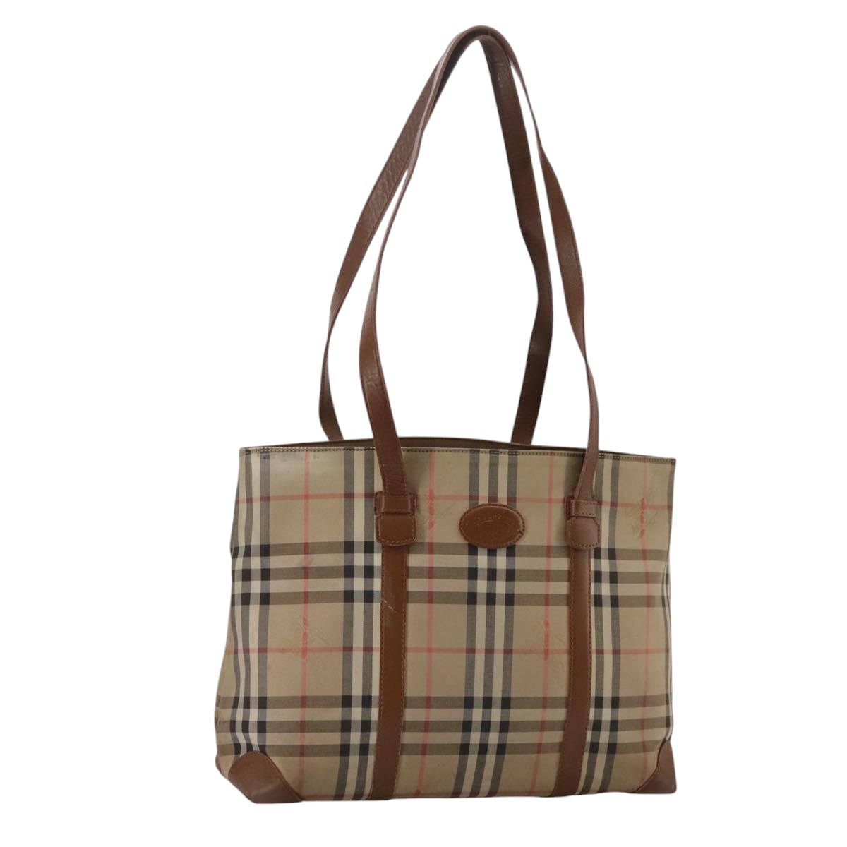 Burberrys Nova Check Tote Bag Canvas Leather Beige Auth bs21584