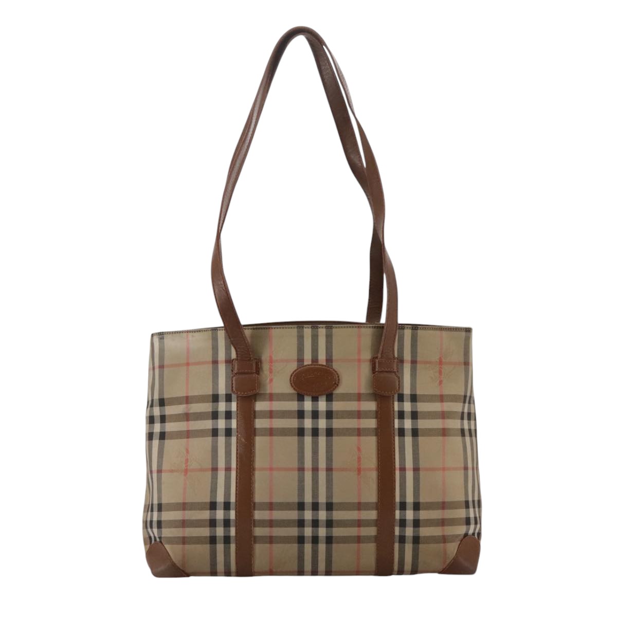 Burberrys Nova Check Tote Bag Canvas Leather Beige Auth bs21584